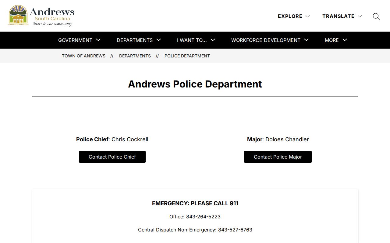 Andrews Police Department official page for Andrews arrest record requests