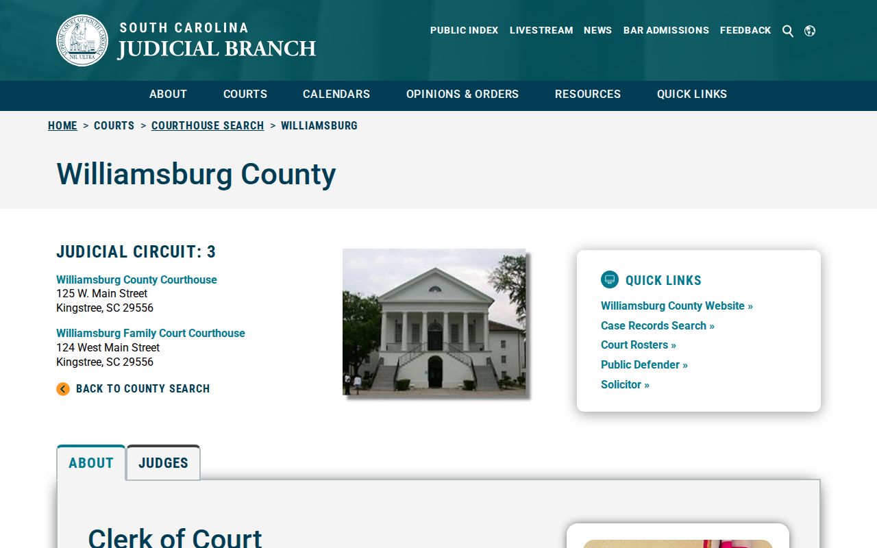 Williamsburg County court disposition record source