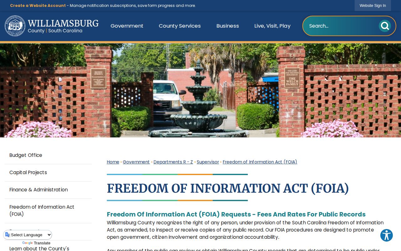 Williamsburg County booking-record FOIA request source
