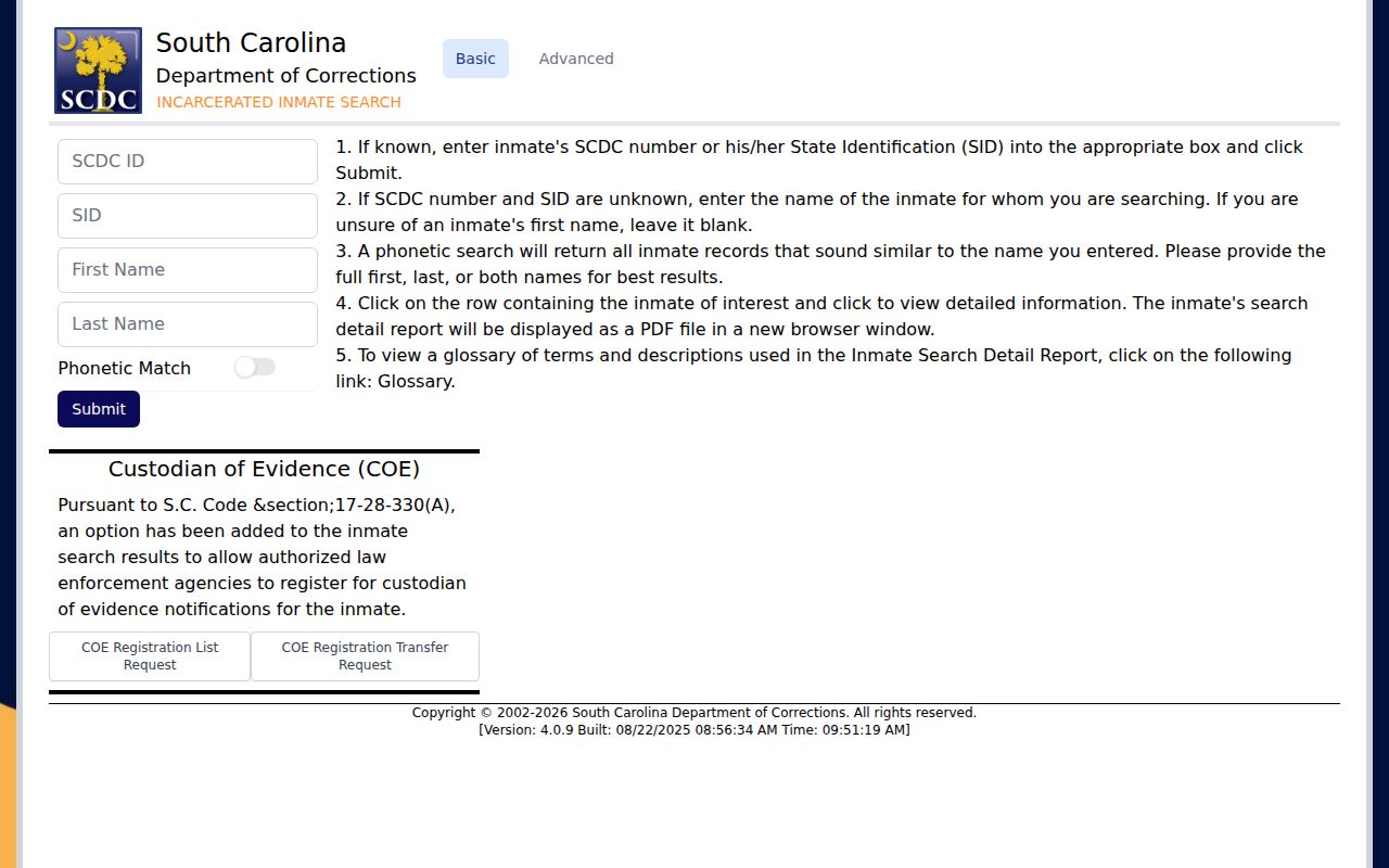 Williamsburg County state-custody offender-record source