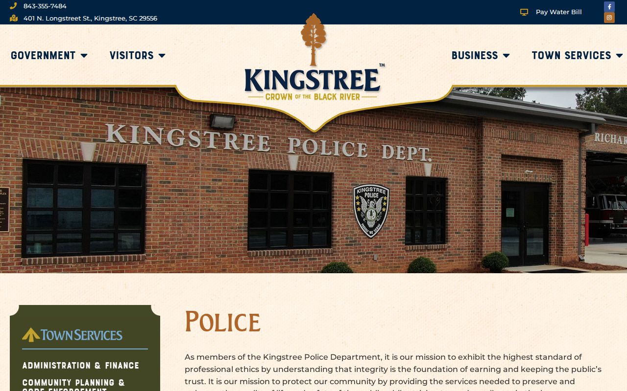 Kingstree Police Department official page for Kingstree arrest records
