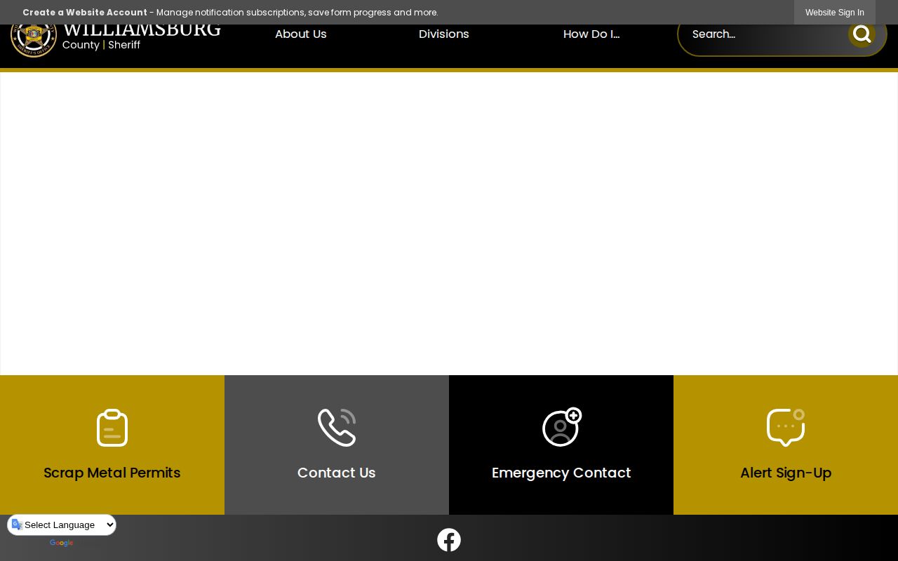 Williamsburg County Sheriff official contact page used for warrant and records routing